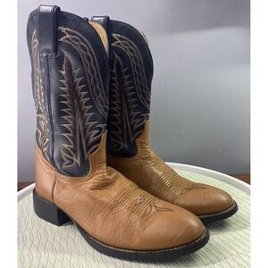 Tony Lama Men's Leather Cowboy Boots Biker Riding Rodeo Black & Tan Sz. 8.5 B